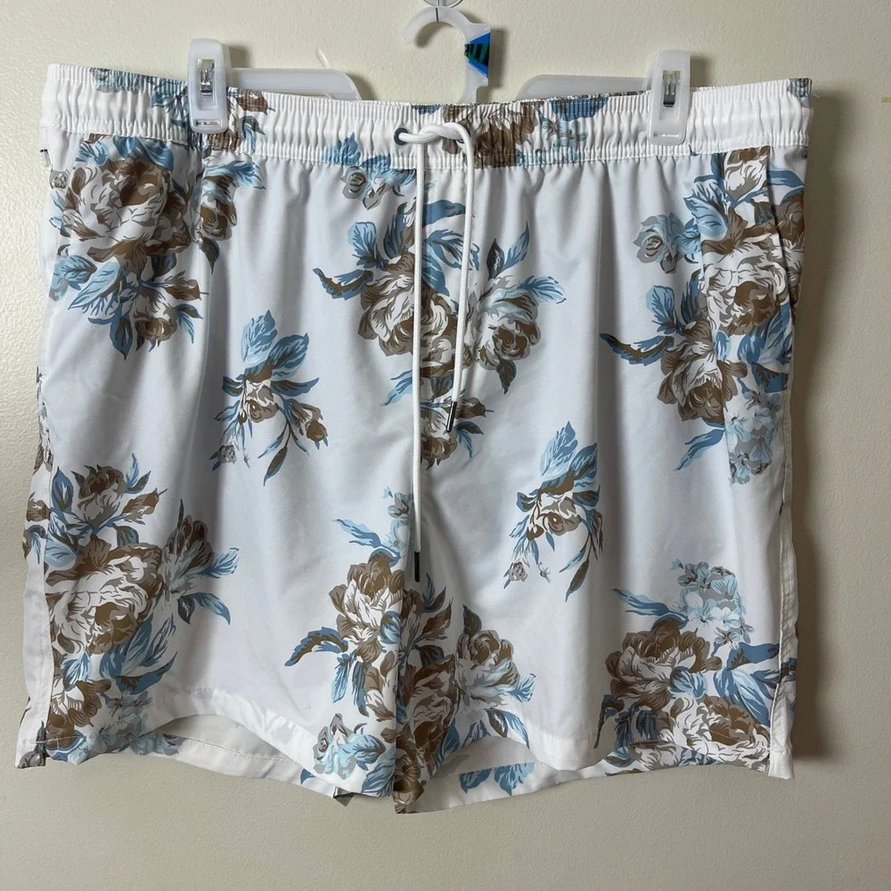 Goodfellow & Co Mens White Floral Swim Trunks 7